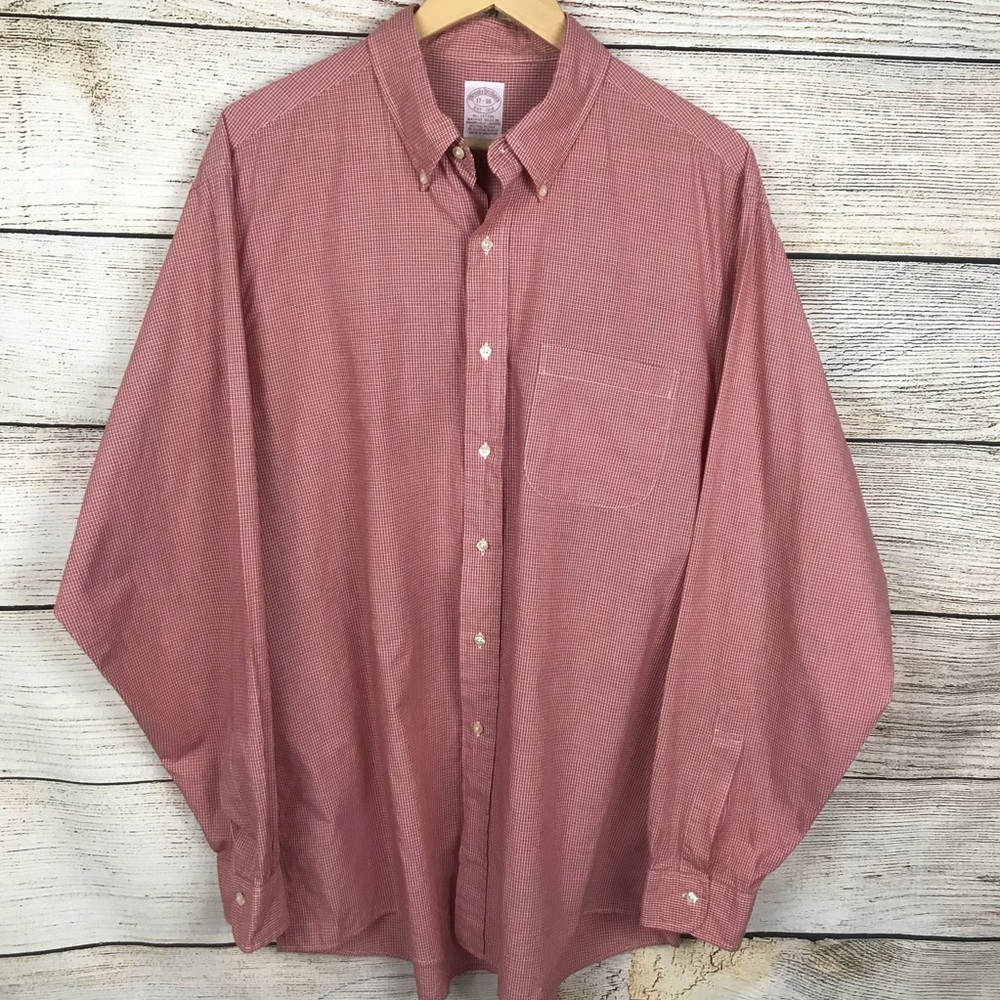 Brooks Brothers dress shirt long sleeve red check button down collared casual